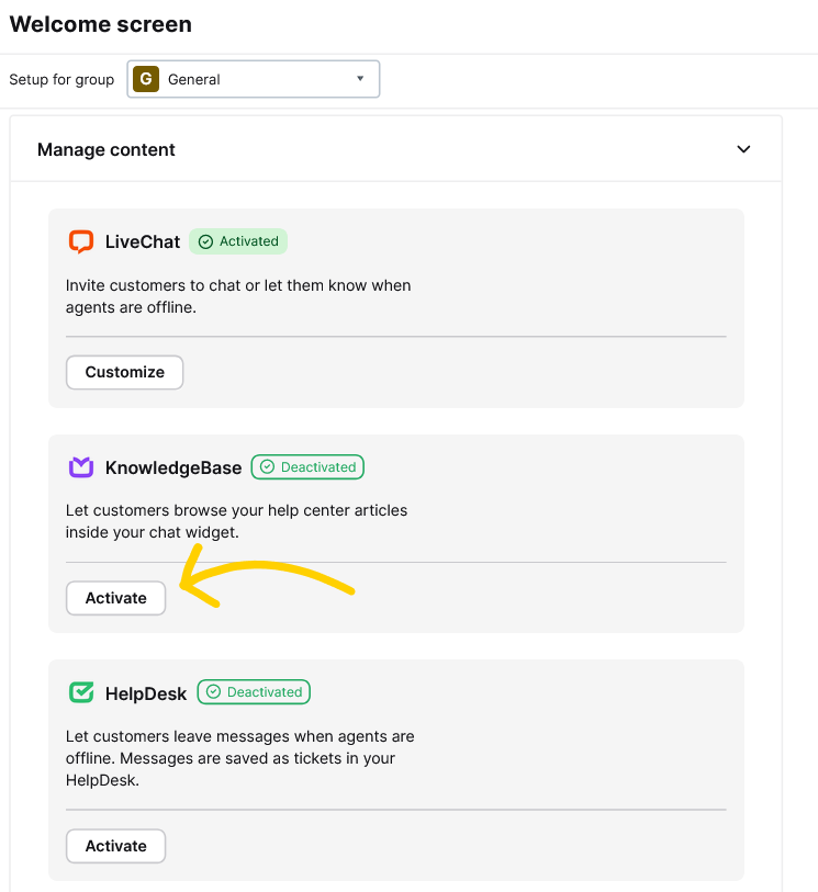 Welcome Screen KnowledgeBase Activate